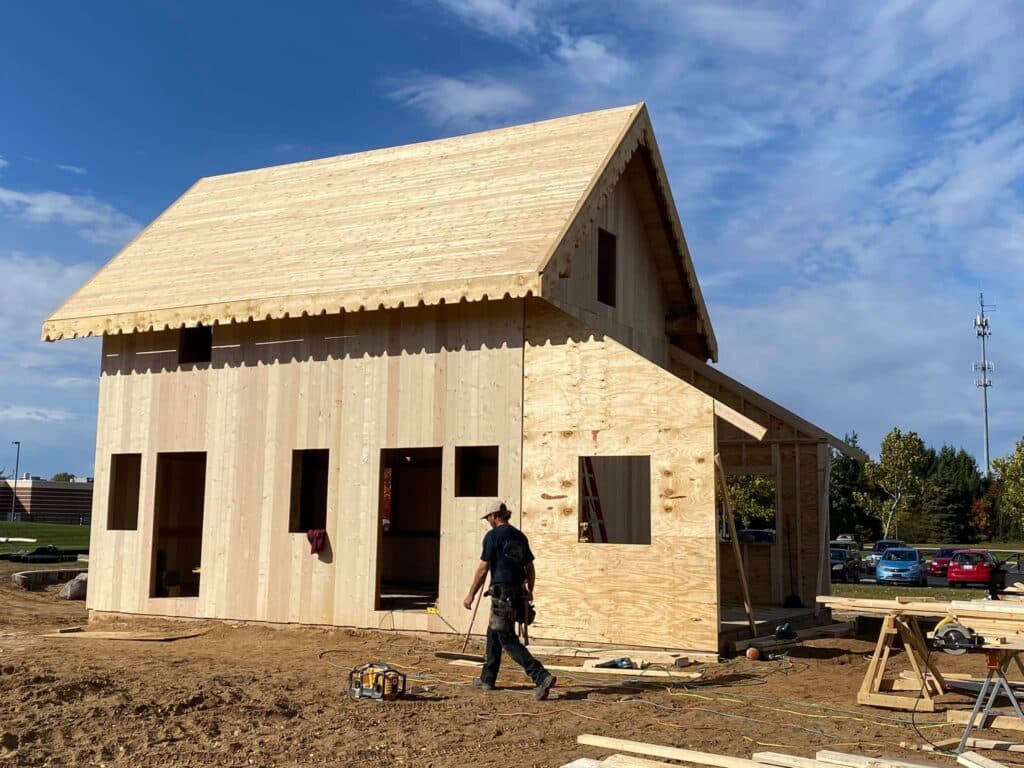 exterior of timber beams and framing building